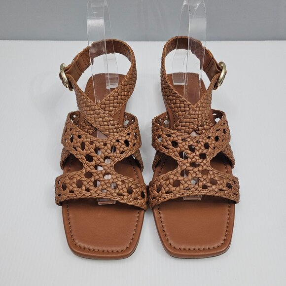 Stuart Weitzman Thea Sandal Womens 8 Tan Woven Leather Flat Summer Designer - Picture 5 of 14